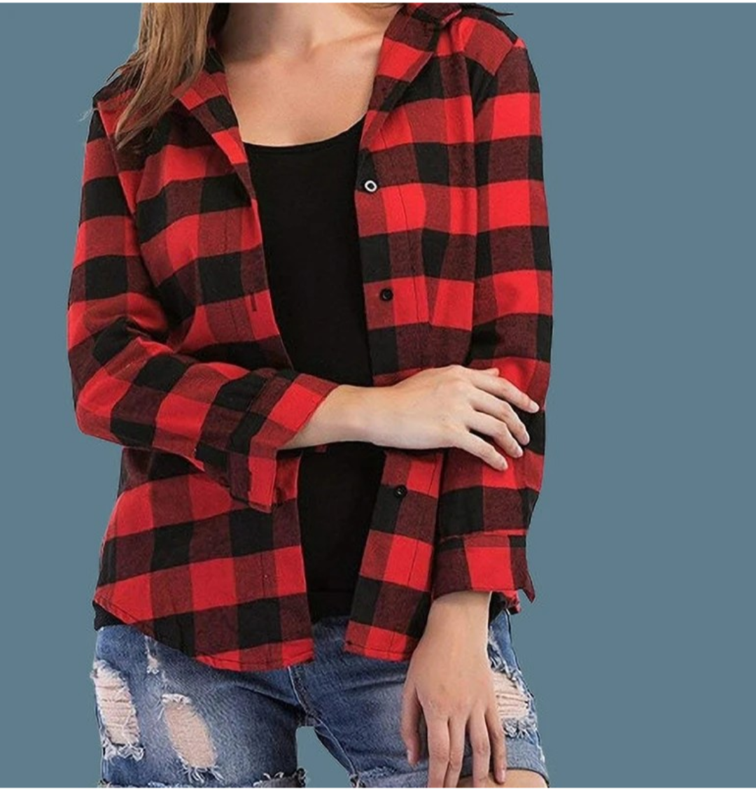 Women check shirt in red and white colour