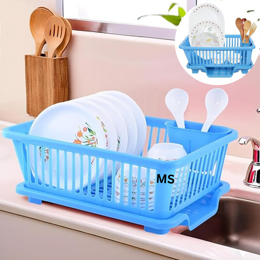 MS Quality Zone Kitchen Dish Drainer Rack, Green, Plastic, 44×30.5×21.8 cm, Multi-Purpose Storage Basket with Quick Drainage System, Space-Saving Design, Strong and Durable (Green)